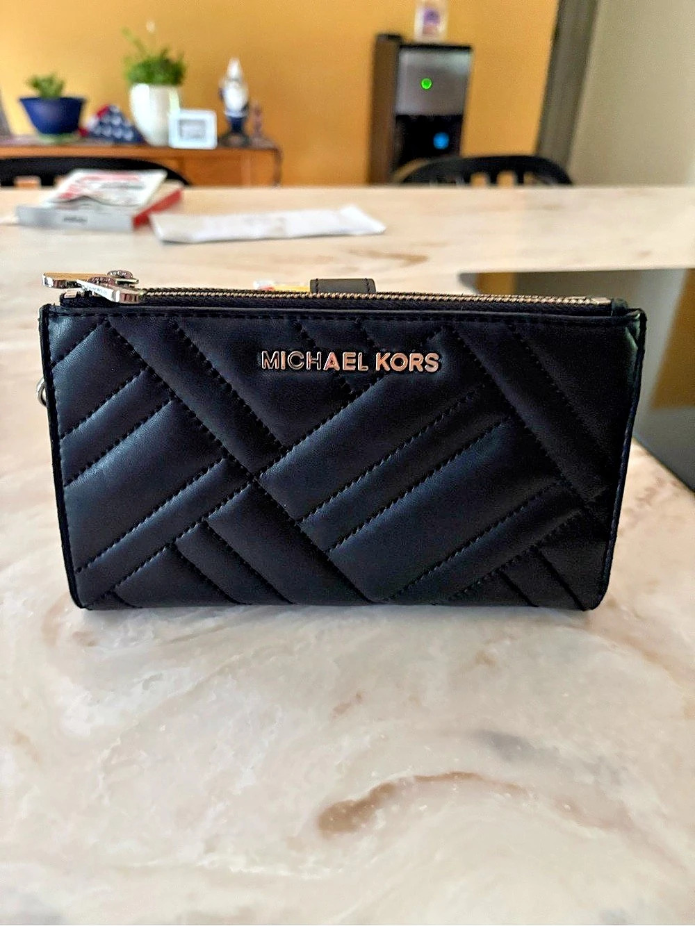 Michael Kors Large Quilted Leather Wristlet Black